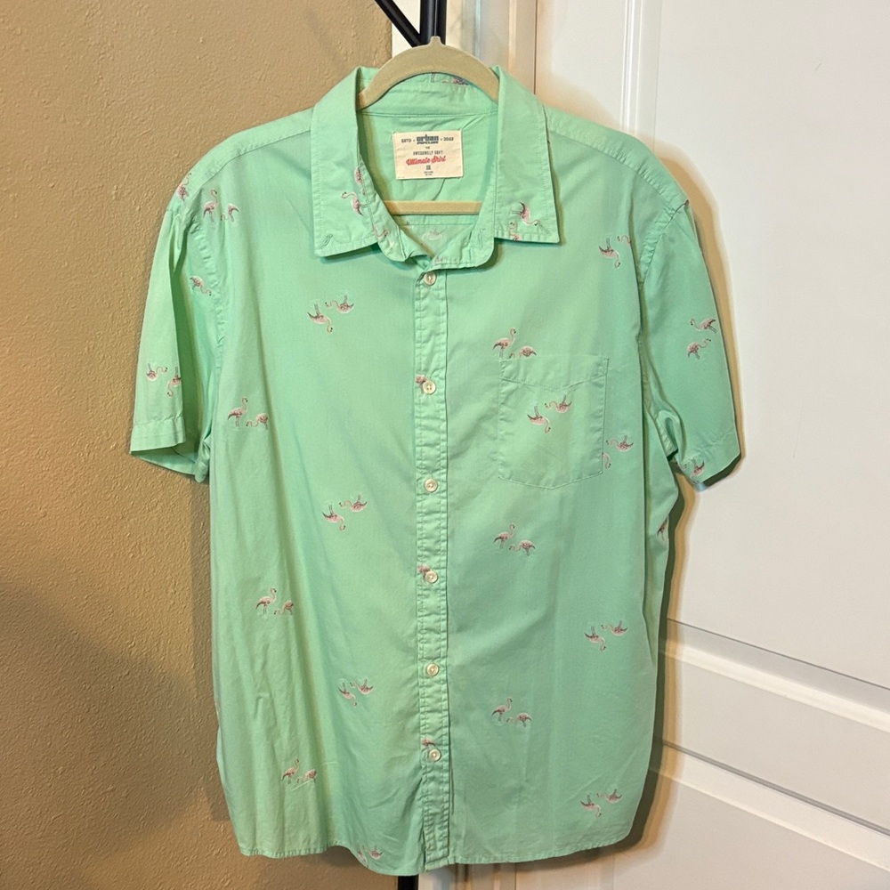 Urban Heritage Mint Flamingo Print Shirt